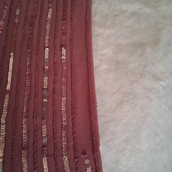 MAC DUGGAL Jewel Lined Neck Long Sleeve Tea Length Rosewood Floral Beaded Sz 12 - Picture 4 of 14